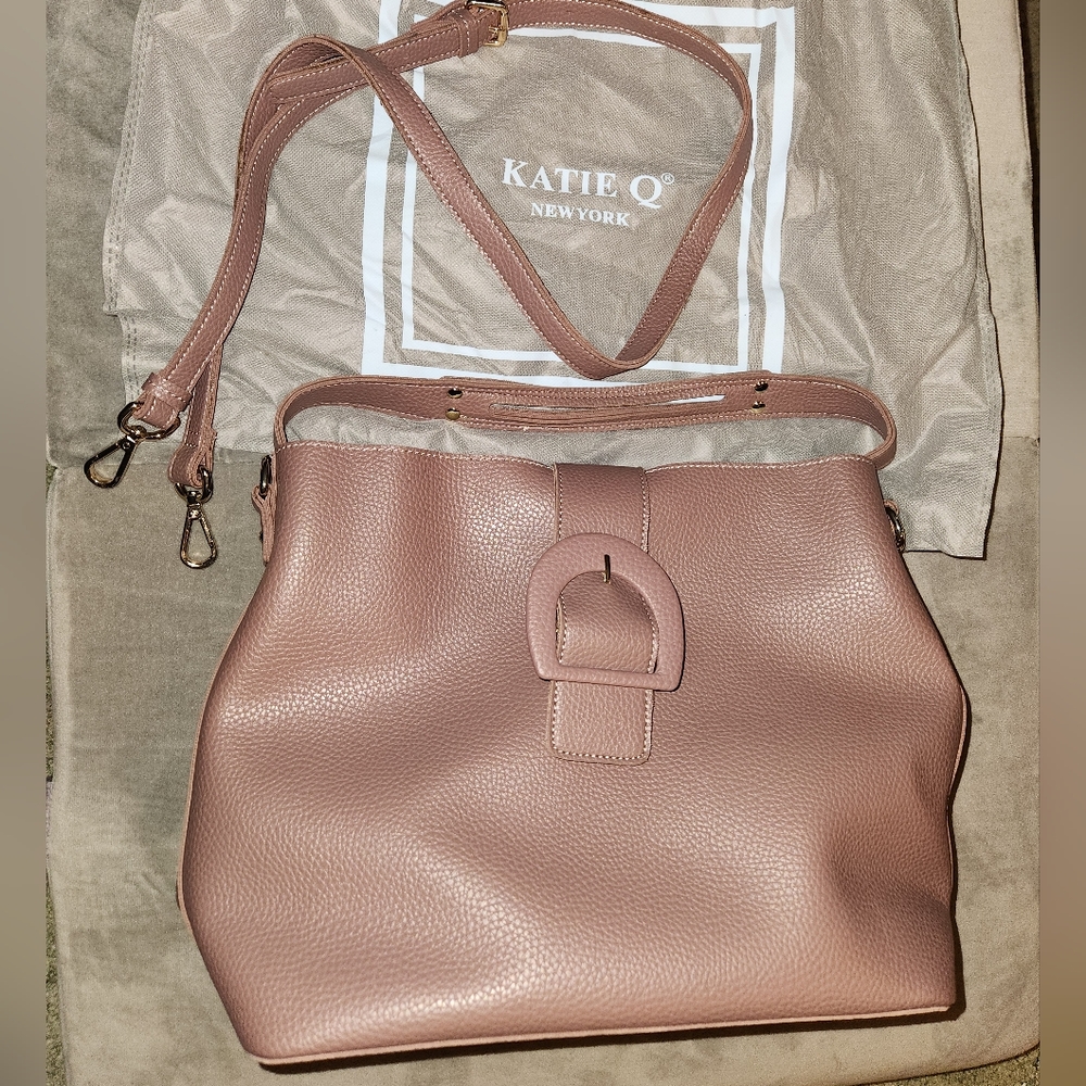 Katie Q New York Mauve Purse with Blue Polka Dot Liners - Chic & Versatile